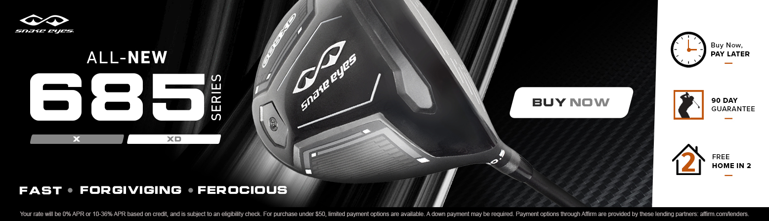 Snake Eyes 685XD Woods Now Available at Rock Bottom Golf brand page - desktop image